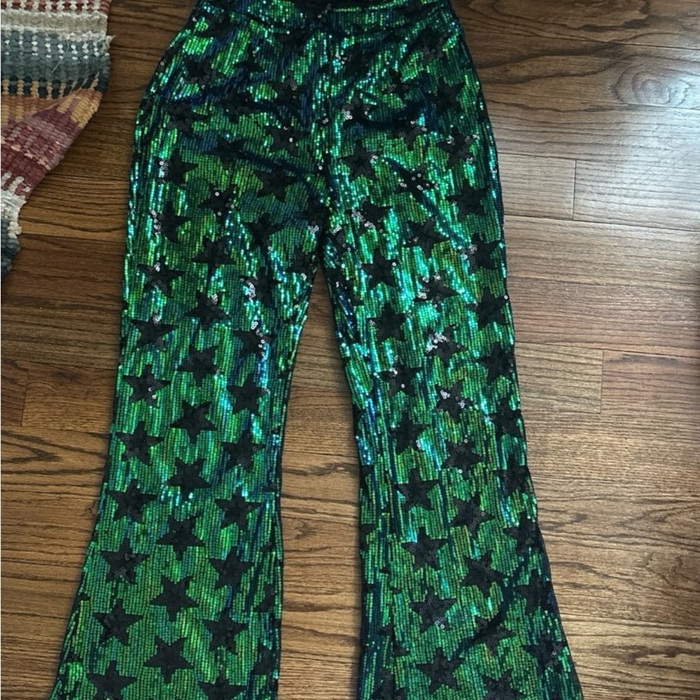 Women’s Green Sequin Star Pants